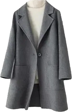 Women Wool Coat Long Double-Faced Wool Overcoat Fashion Suit Collar Outerwear