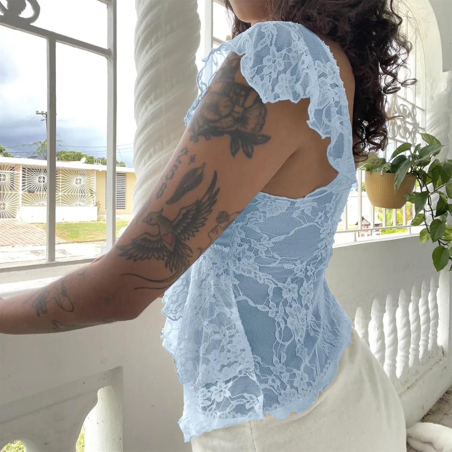 Women Y2k Lace Crop Top Sexy Slim Fit V Neck See Through Mesh Sheer Camisole Fairy Grunge Aesthetic Summer Streetwear