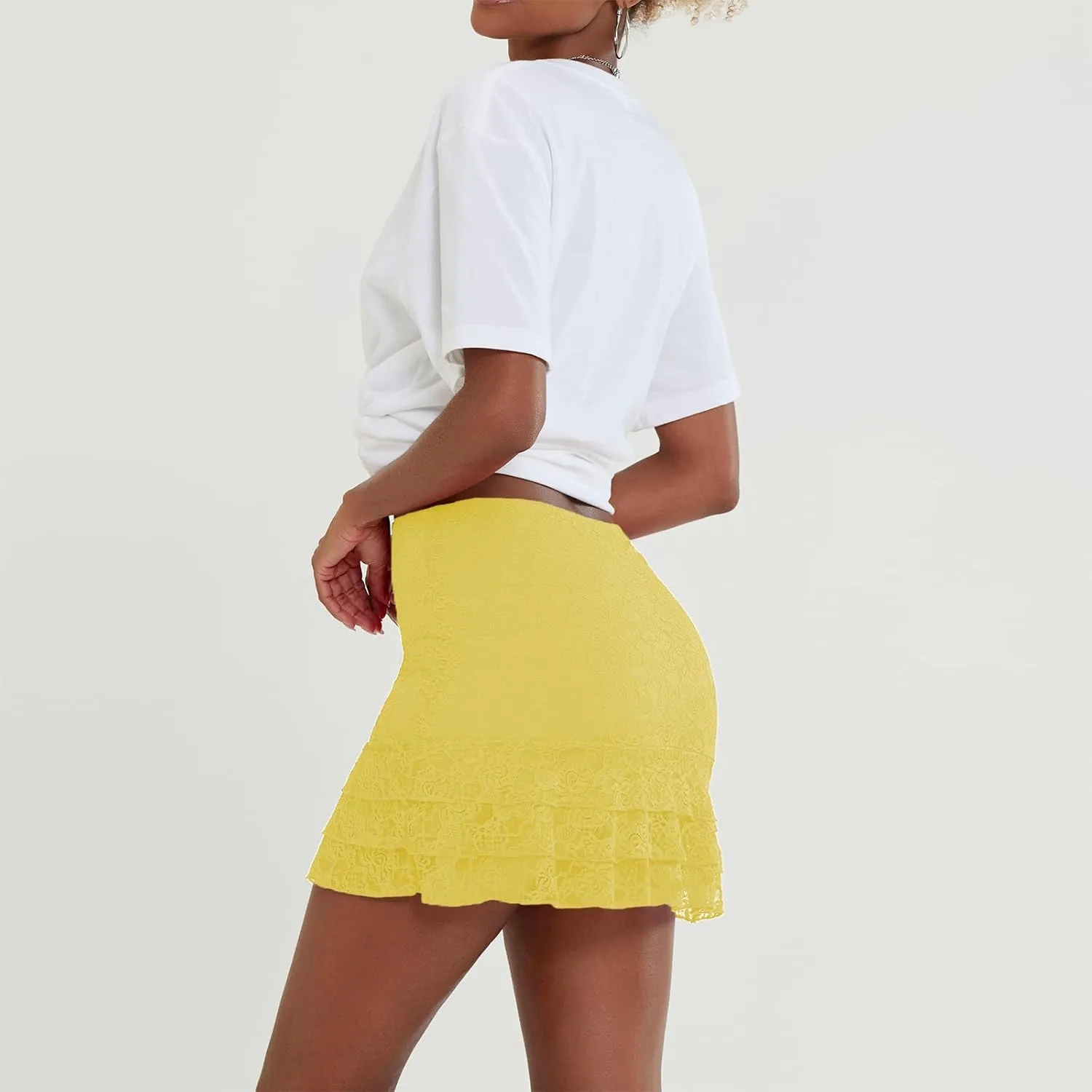 Women Y2k Lace Mini Skirt Ruffle Pleated High Waist Short Skirts Floral Lace Trim Flowy Micro Skirt Streetwear