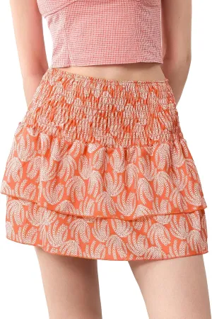 Women Y2k Ruffle Fairy Mini Skirt Floral Striped Elastic High Waist Short Skirt Boho Layered Pleated Skirt