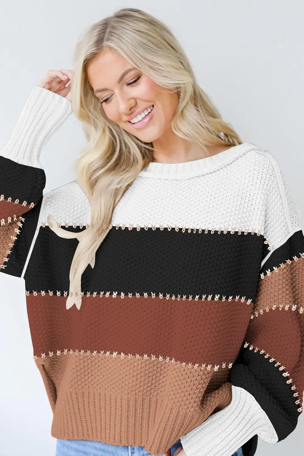 Women's 2024 Crewneck Long Sleeve Loose Oversized Chunky Knitted Pullover Sweater Jumper Tops