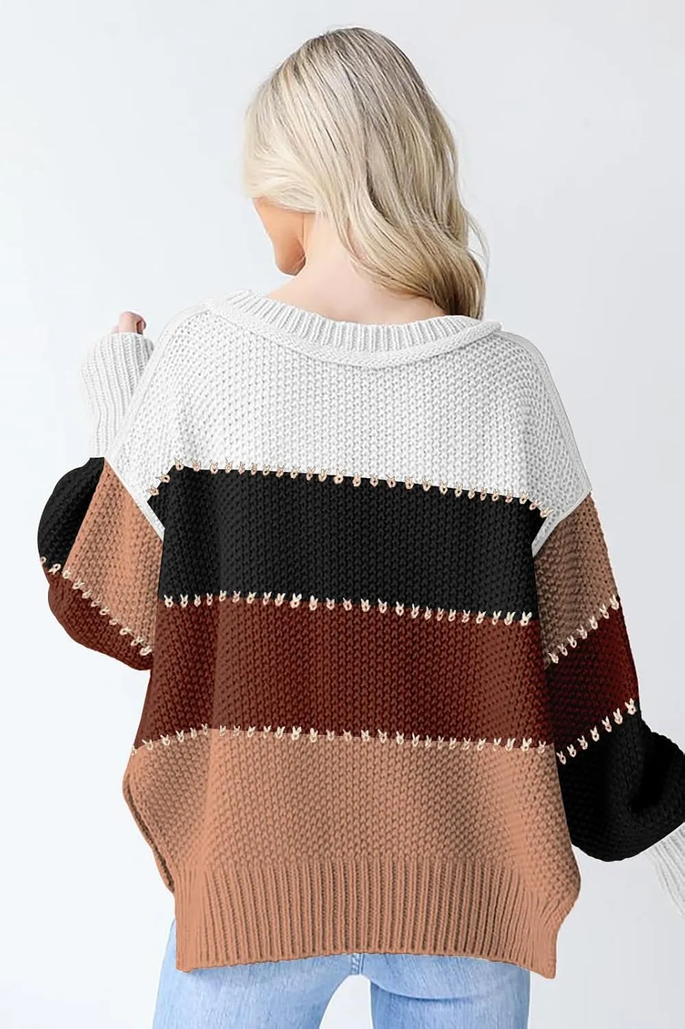 Women's 2024 Crewneck Long Sleeve Loose Oversized Chunky Knitted Pullover Sweater Jumper Tops