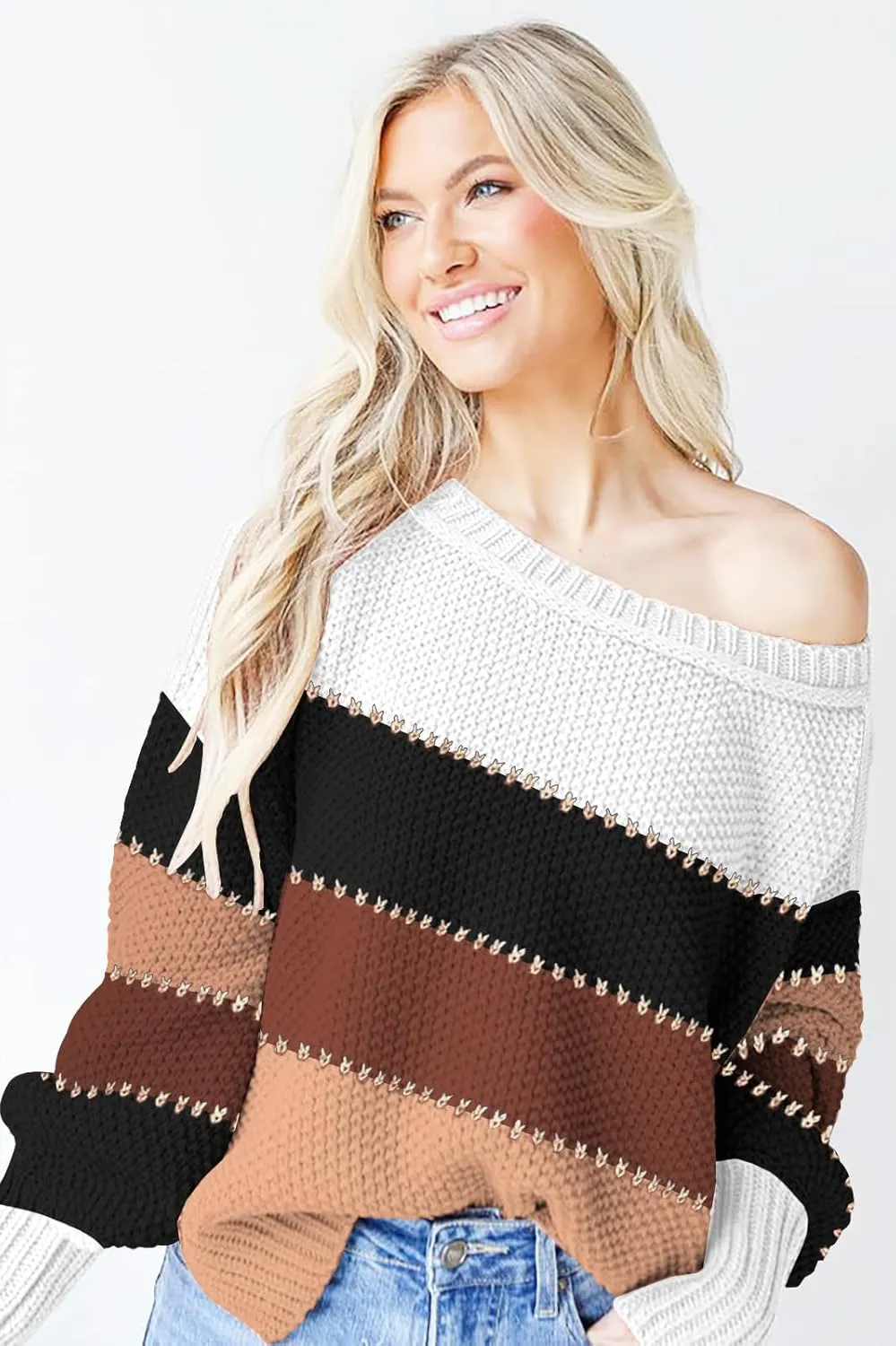 Women's 2024 Crewneck Long Sleeve Loose Oversized Chunky Knitted Pullover Sweater Jumper Tops
