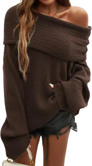 Women's 2025 Trendy Fall Off Shoulder Oversized Sweaters Casual Loose Long Sleeve Slouchy Pullover Tops Y2k Clothes