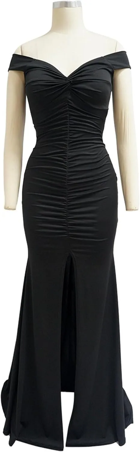 Women's Bodycon Ruched Elegant Formal Dress V Neck Sexy Slim Fit Prom Dress Split Hem Stylish Cocktail Dresses
