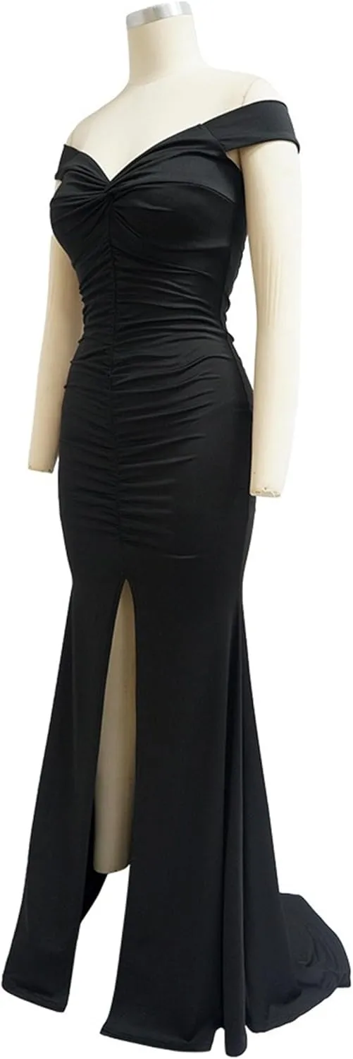 Women's Bodycon Ruched Elegant Formal Dress V Neck Sexy Slim Fit Prom Dress Split Hem Stylish Cocktail Dresses
