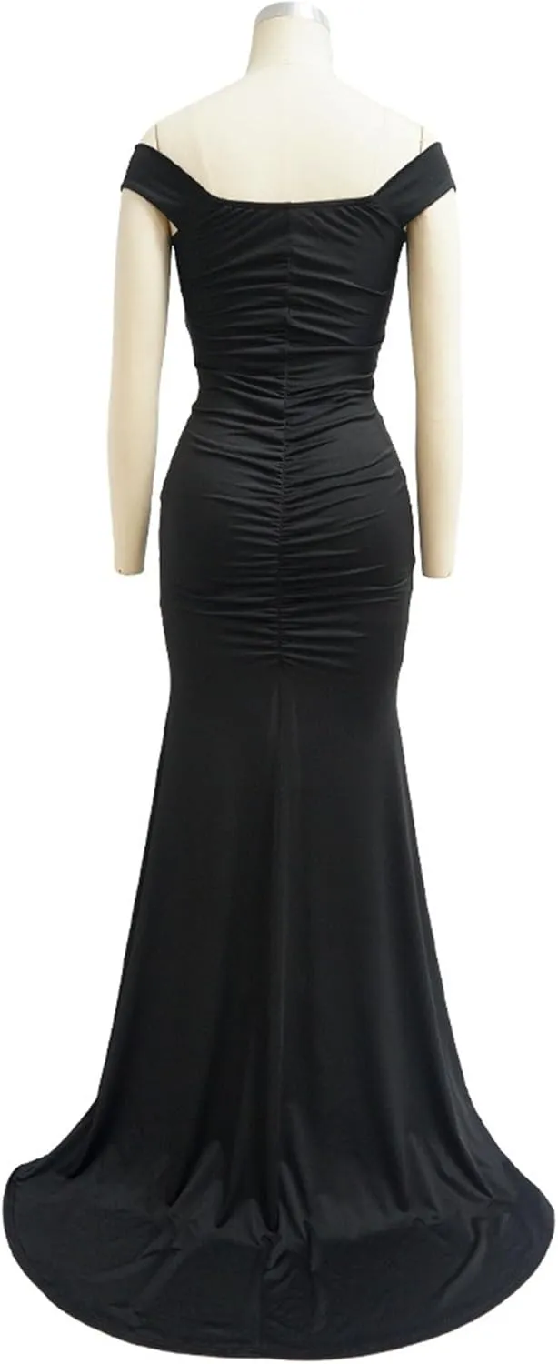 Women's Bodycon Ruched Elegant Formal Dress V Neck Sexy Slim Fit Prom Dress Split Hem Stylish Cocktail Dresses