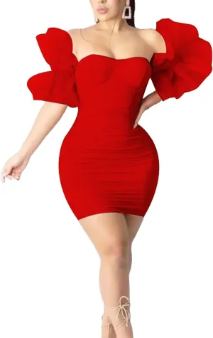 Women's Bodycon Tube Top Cocktail Party Dress Slim Fit Ruched Stylish Mini Dress Mesh Short Sleeve Prom Dresses