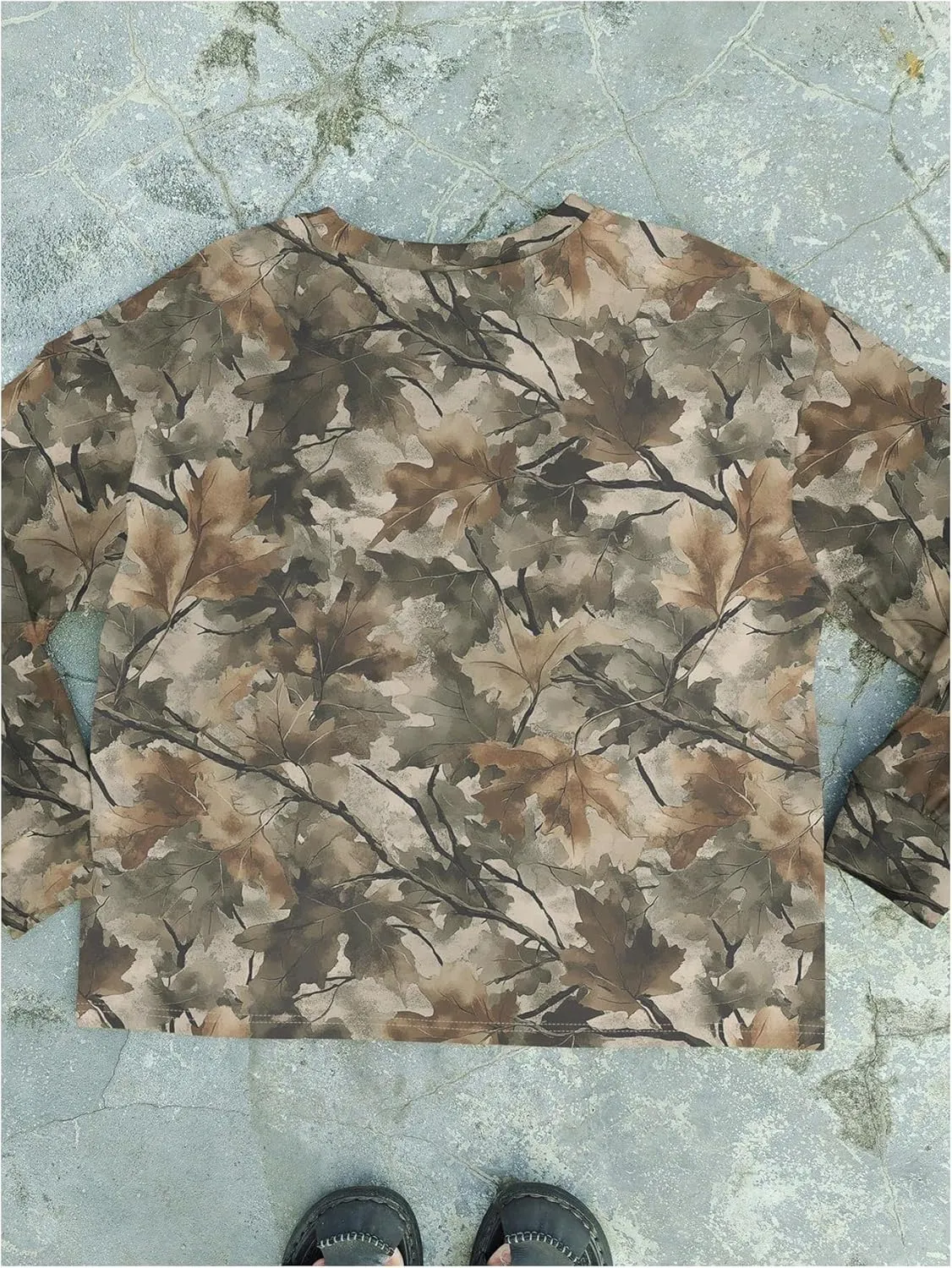 Women's Camo Print Sweatshirt Long Sleeve Oversized Camouflage Shirt Crewneck Drop Shoulder T Shirt Pullover Tops