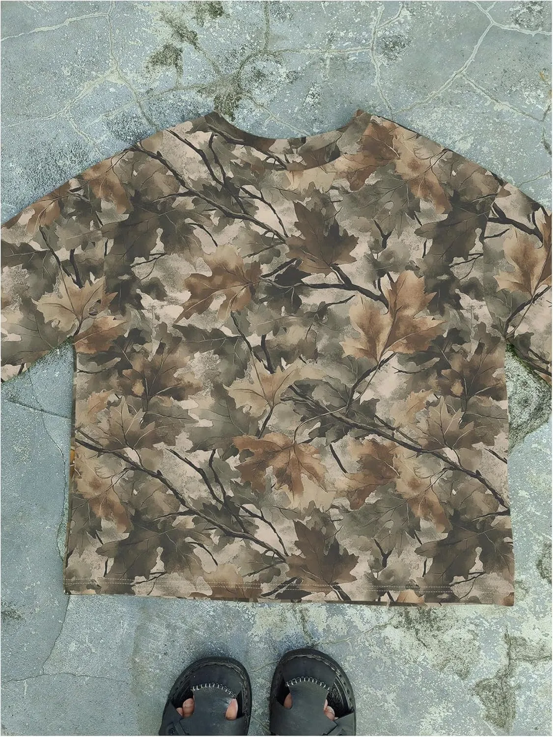 Women's Camo Print Sweatshirt Long Sleeve Oversized Camouflage Shirt Crewneck Drop Shoulder T Shirt Pullover Tops