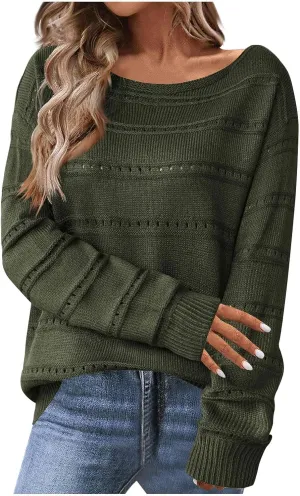 Womens Casual Sweater Lightweight Long Sleeve Off Shoulder Pullover Top Dressy Hollow Out Shirt 2024 Fall Outfits