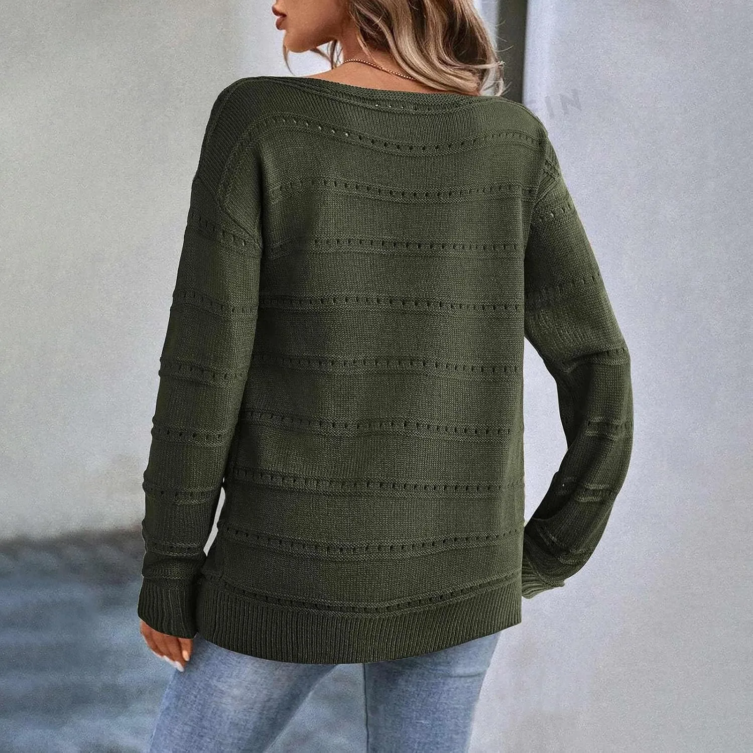 Womens Casual Sweater Lightweight Long Sleeve Off Shoulder Pullover Top Dressy Hollow Out Shirt 2024 Fall Outfits