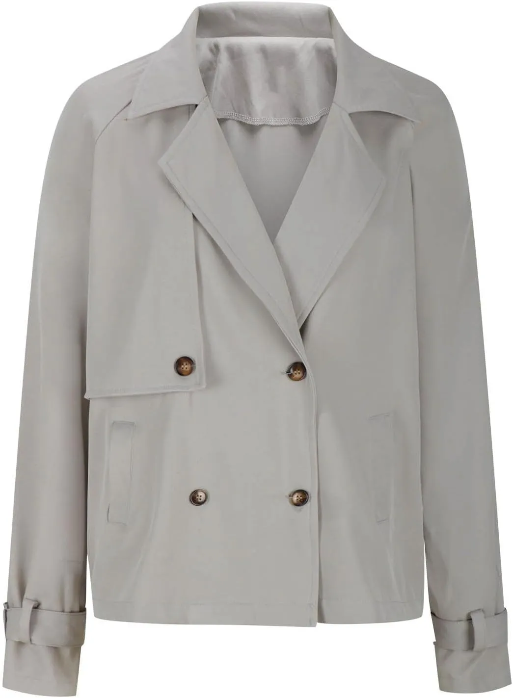 Womens Cropped Trench Coat Double Breasted Lapel Long Sleeve Short Jacket Fashion Outerwear Business Casual Jackets