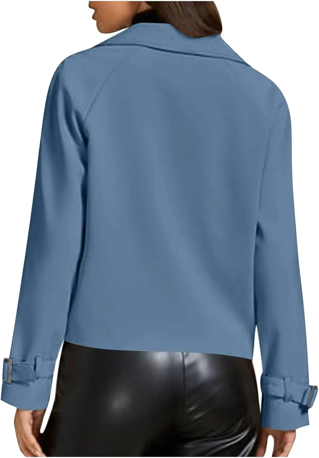 Womens Cropped Trench Coat Double Breasted Lapel Long Sleeve Short Jacket Fashion Outerwear Business Casual Jackets