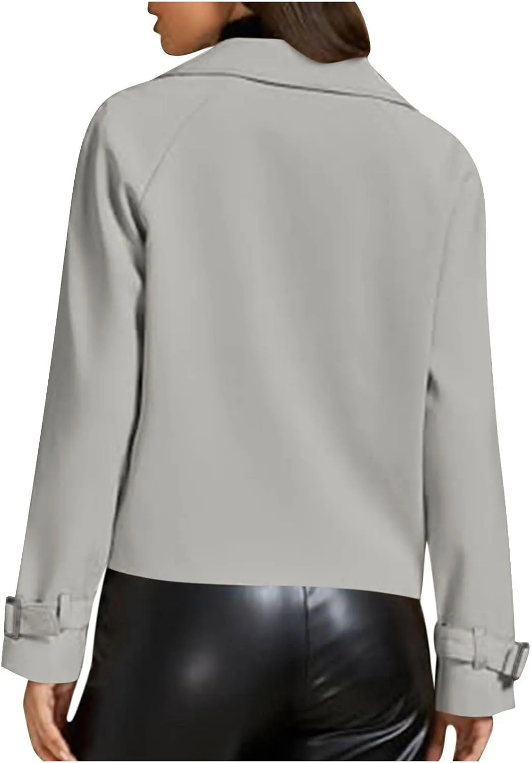 Womens Cropped Trench Coat Double Breasted Lapel Long Sleeve Short Jacket Fashion Outerwear Business Casual Jackets