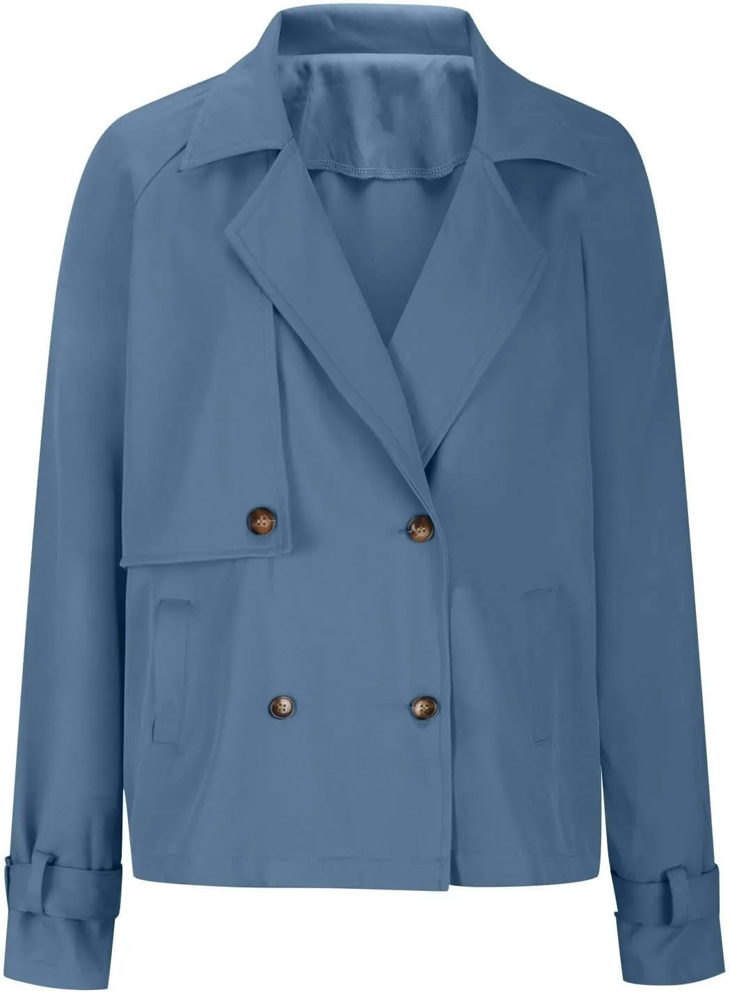 Womens Cropped Trench Coat Double Breasted Lapel Long Sleeve Short Jacket Fashion Outerwear Business Casual Jackets