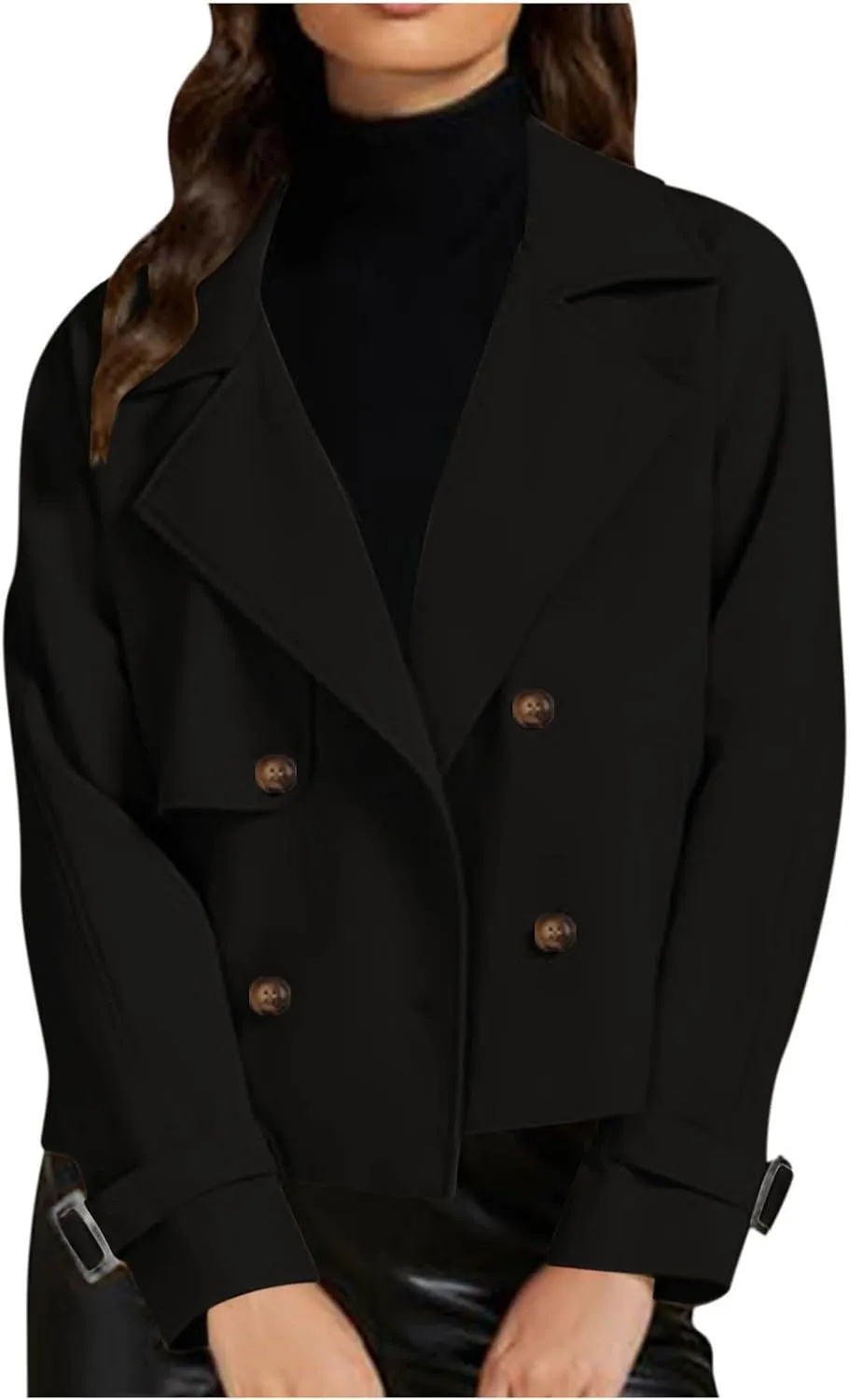 Womens Cropped Trench Coats Casual Double Breasted Short Jackets Fall Winter Fashion Outerwear with Pockets 2024