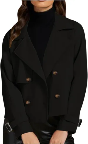 Womens Cropped Trench Coats Casual Double Breasted Short Jackets Fall Winter Fashion Outerwear with Pockets 2024