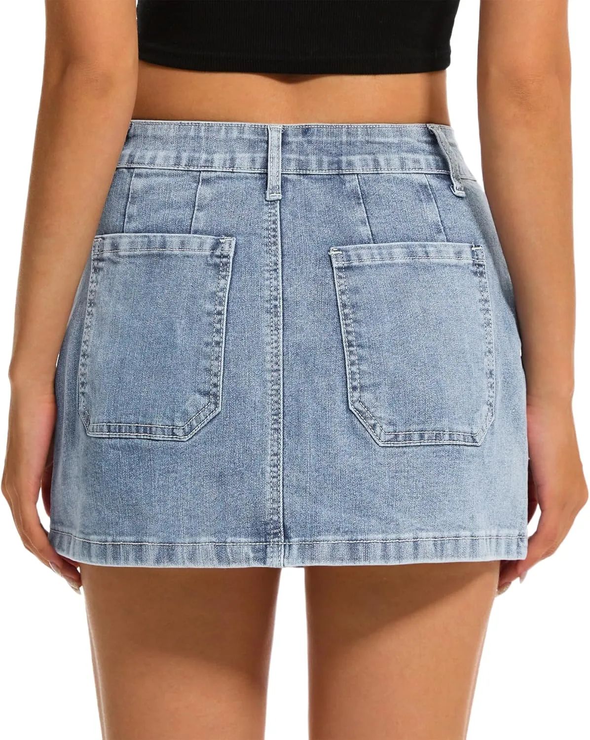 Womens Denim Mini Skirt Stretch Mid Waist Trendy Button Y2k Jean Skirts with Front Pockets