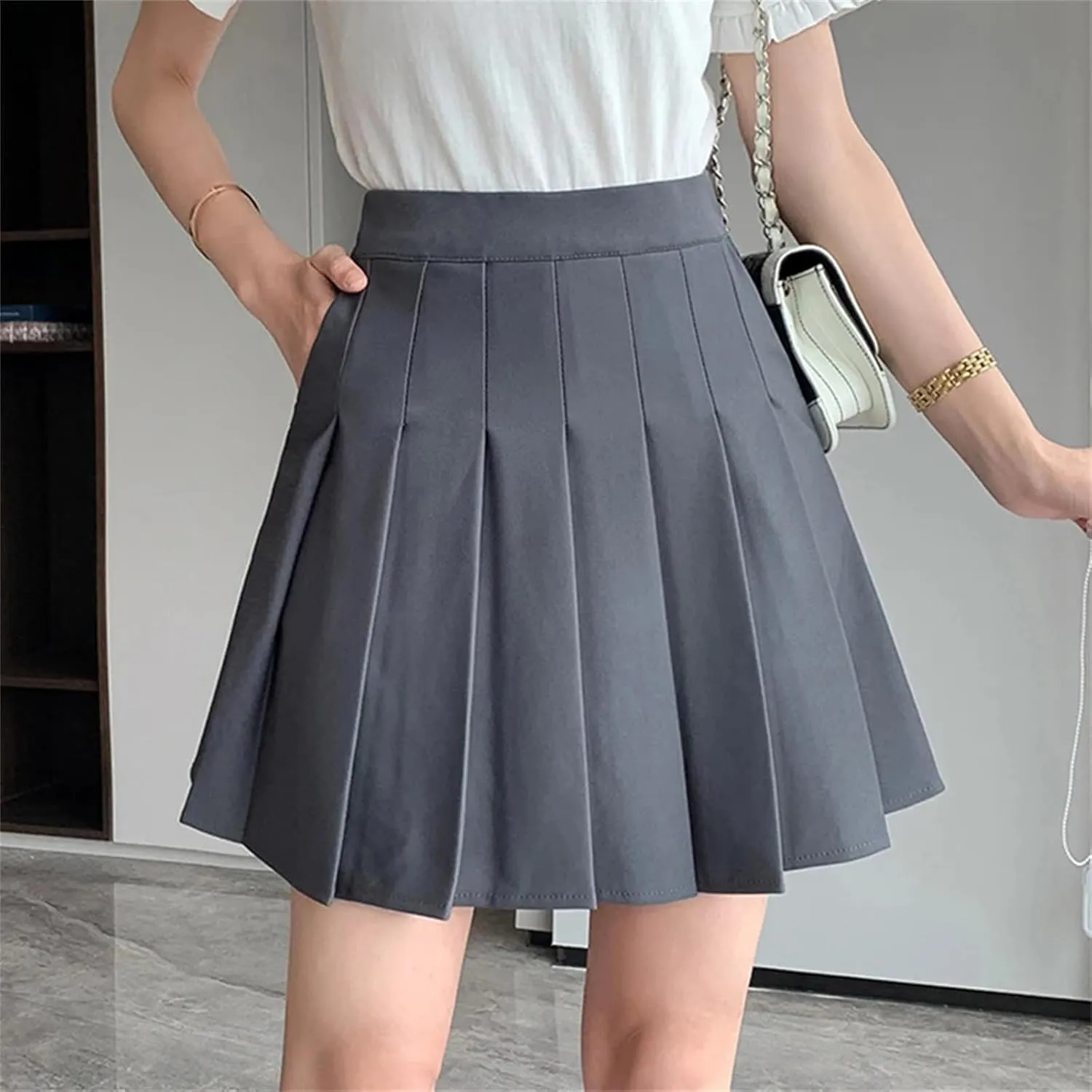 Women's Elastic High Waist Pleated A-Line Short Mini Skirt for Summer Lightweight Golf Skirt