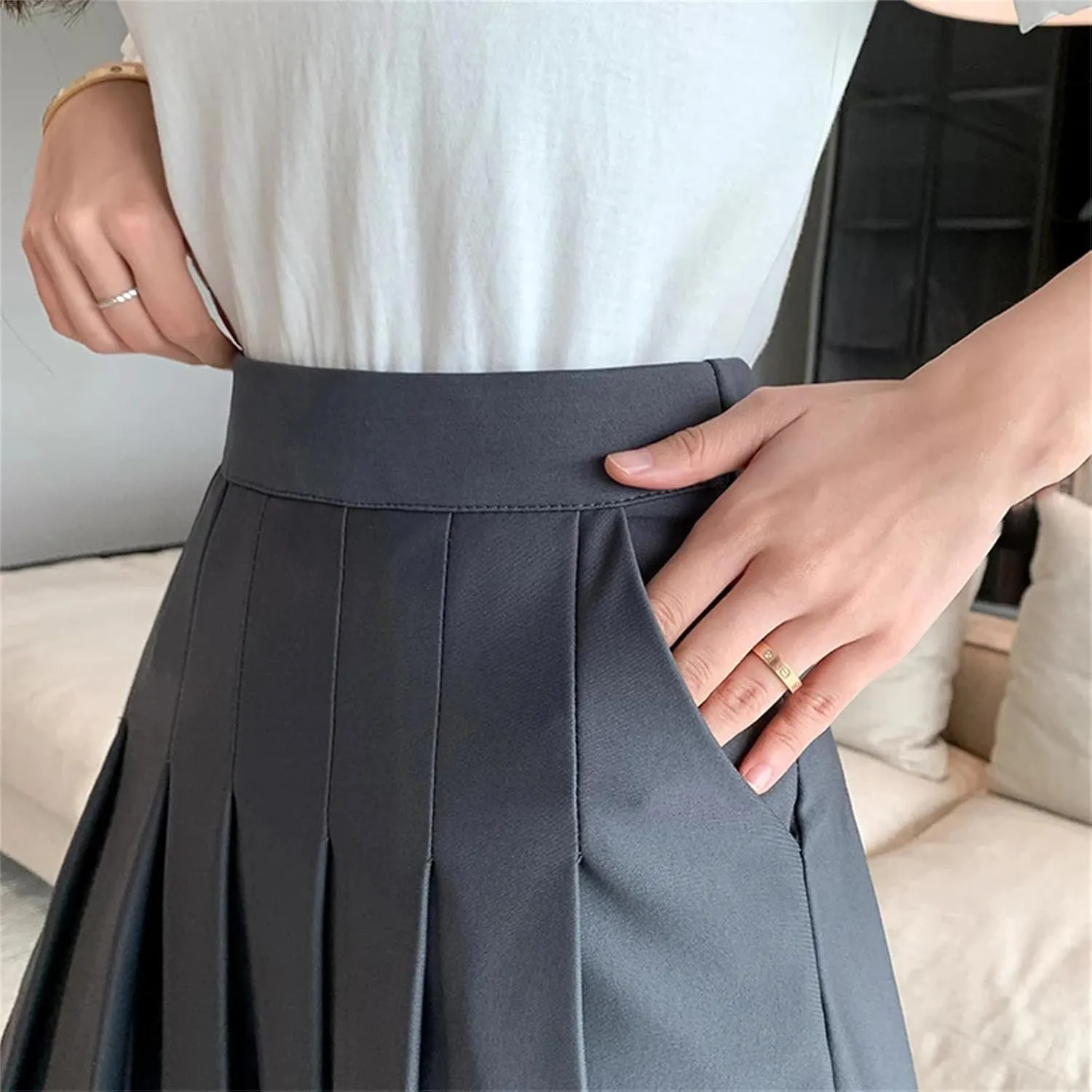 Women's Elastic High Waist Pleated A-Line Short Mini Skirt for Summer Lightweight Golf Skirt