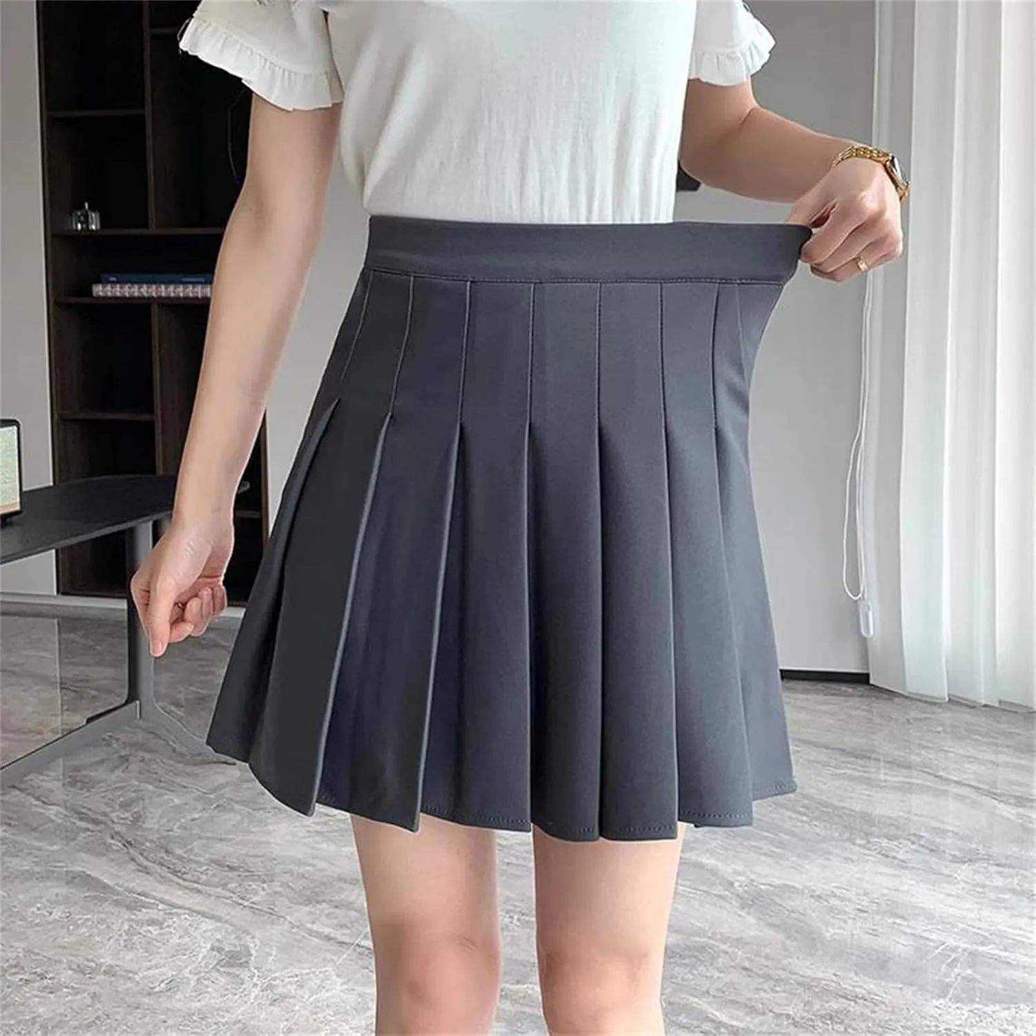 Women's Elastic High Waist Pleated A-Line Short Mini Skirt for Summer Lightweight Golf Skirt