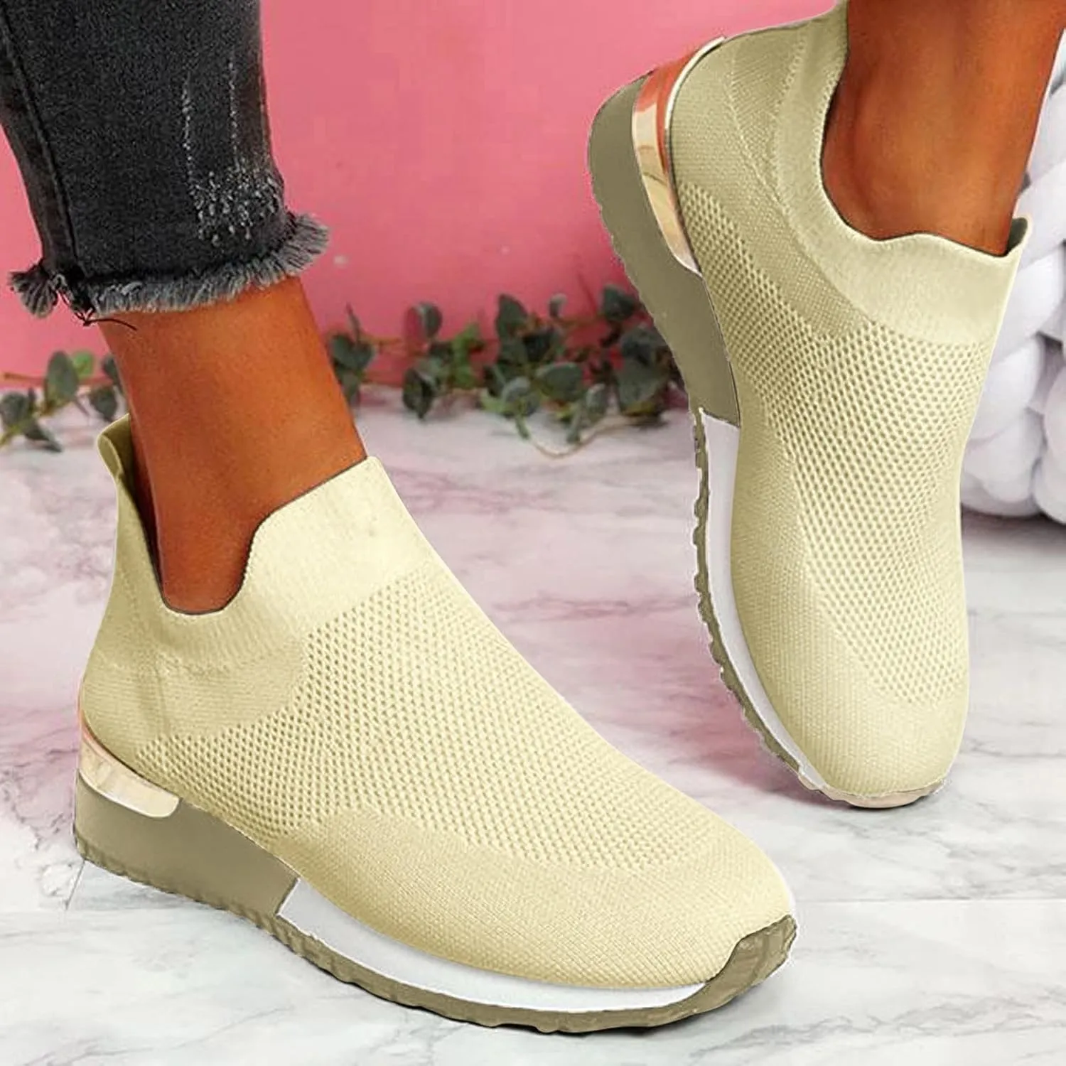 Women's Fashion Sneaker Womens Walking Shoes Slip On Fashion Platform Tennis Shoes Winter Loafers for Women Black Platform Sneakers for Women