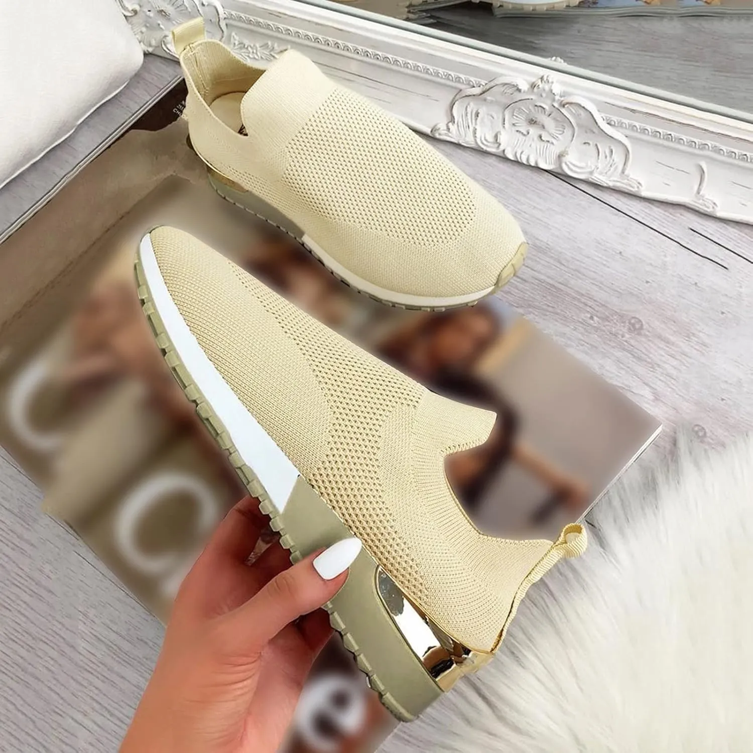 Women's Fashion Sneaker Womens Walking Shoes Slip On Fashion Platform Tennis Shoes Winter Loafers for Women Black Platform Sneakers for Women