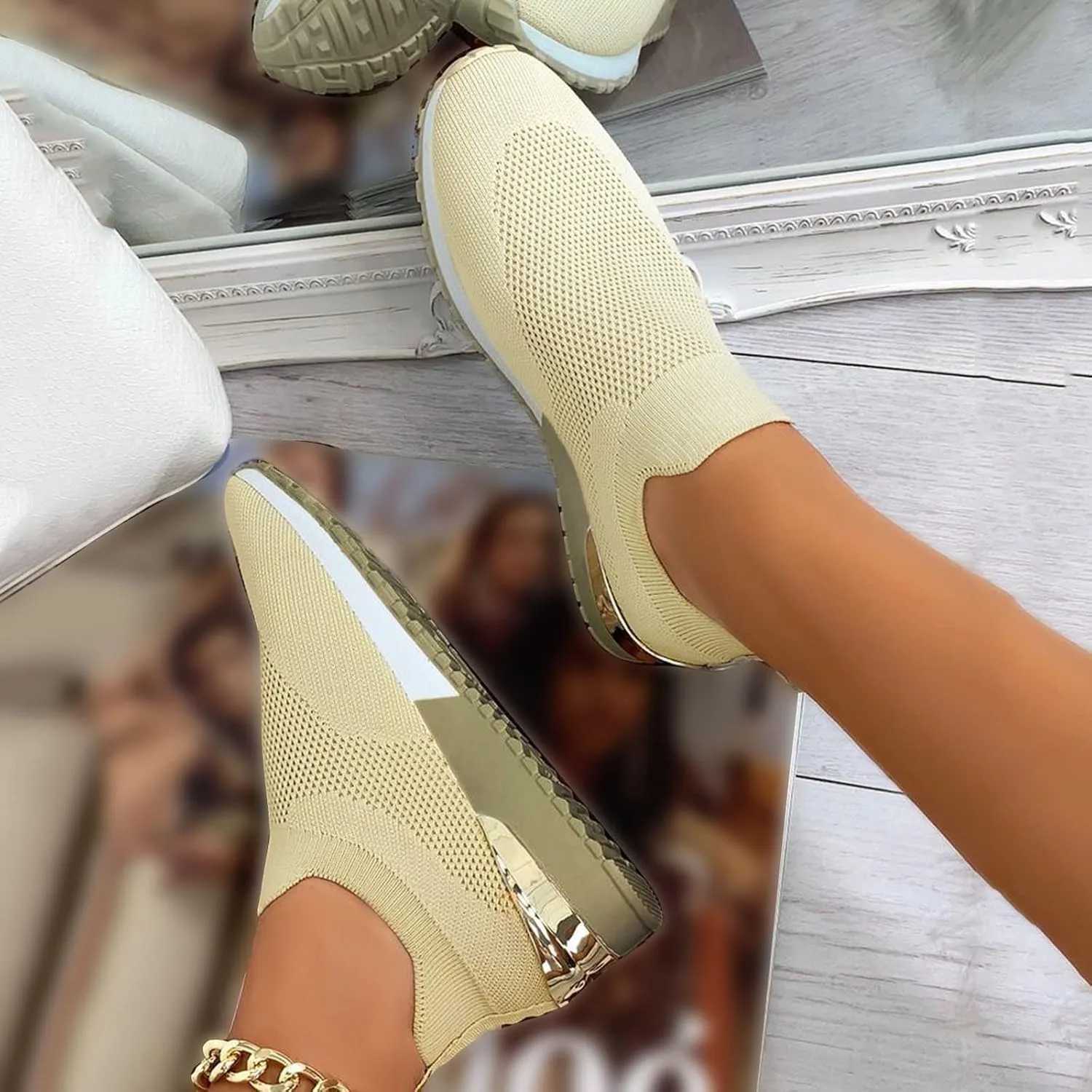 Women's Fashion Sneaker Womens Walking Shoes Slip On Fashion Platform Tennis Shoes Winter Loafers for Women Black Platform Sneakers for Women
