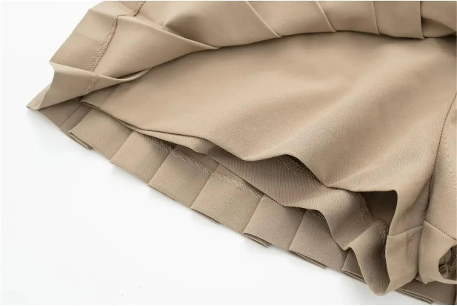 Women's Fashion Vintage Classic Pleated Short Skirt with Brown Belt Mini Skirt