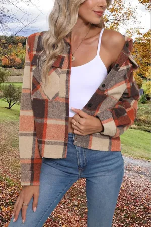 Women's Flannels Cropped Shacket Jacket Fashion Plaid Button Down Shirt 2025 Fall Coat Tops