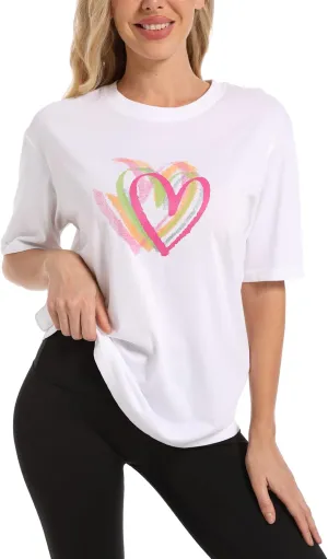 Women's Heart Graphic Tees 2025 Summer Tops Cute Cotton Casual Short Sleeve Crewneck T Shirts
