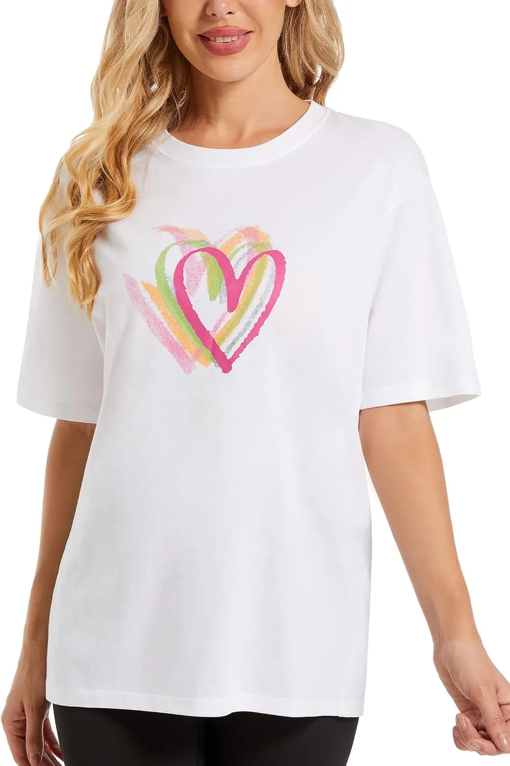 Women's Heart Graphic Tees 2025 Summer Tops Cute Cotton Casual Short Sleeve Crewneck T Shirts