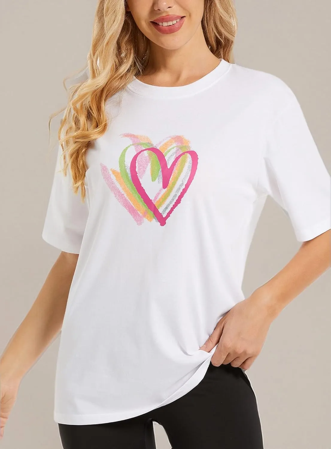 Women's Heart Graphic Tees 2025 Summer Tops Cute Cotton Casual Short Sleeve Crewneck T Shirts