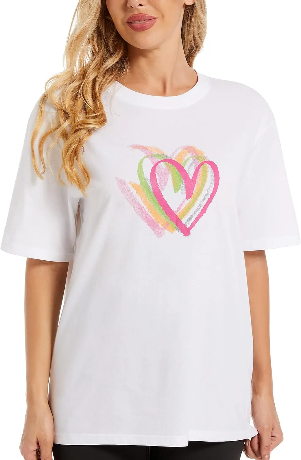 Women's Heart Graphic Tees 2025 Summer Tops Cute Cotton Casual Short Sleeve Crewneck T Shirts