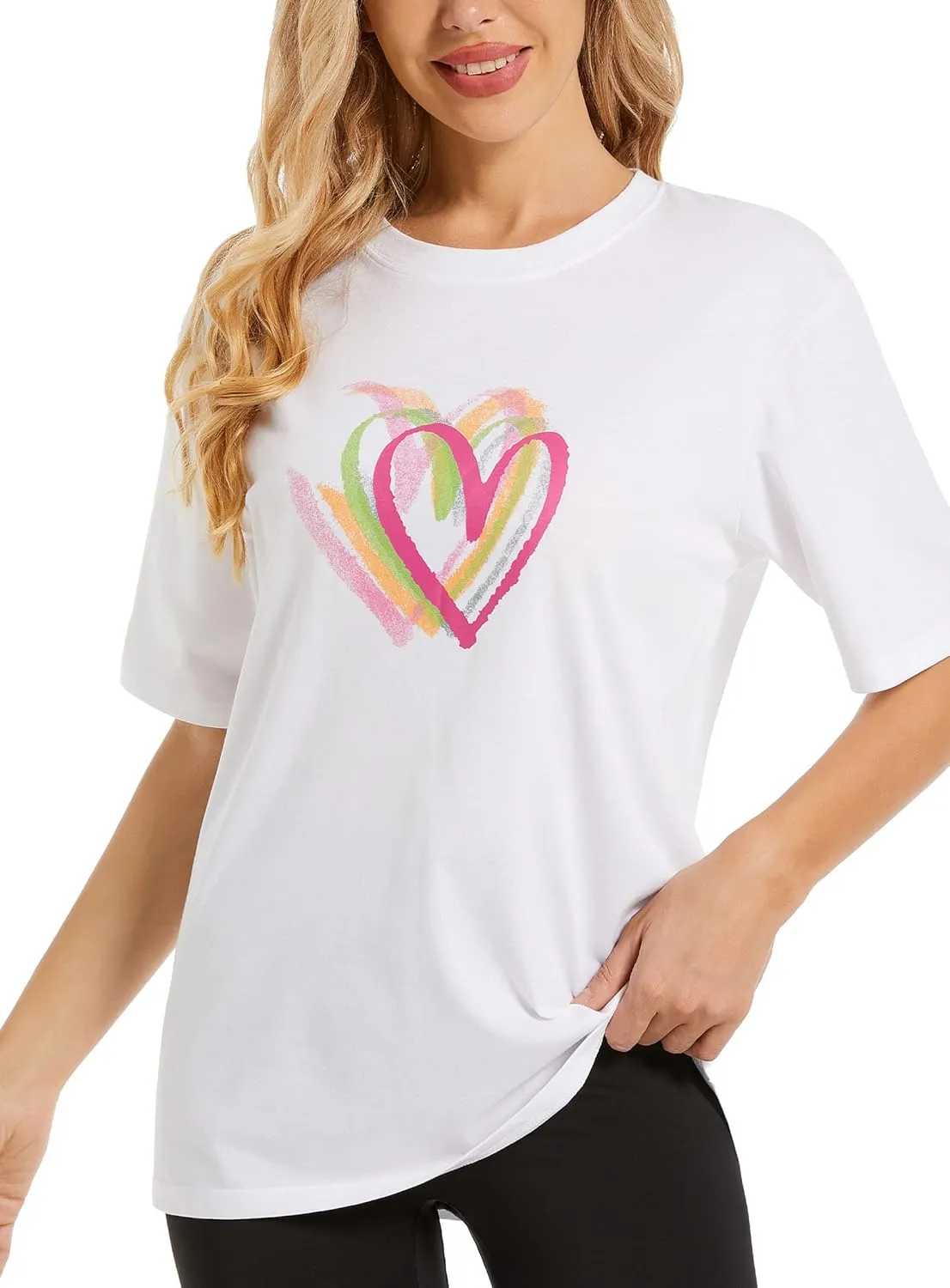 Women's Heart Graphic Tees 2025 Summer Tops Cute Cotton Casual Short Sleeve Crewneck T Shirts