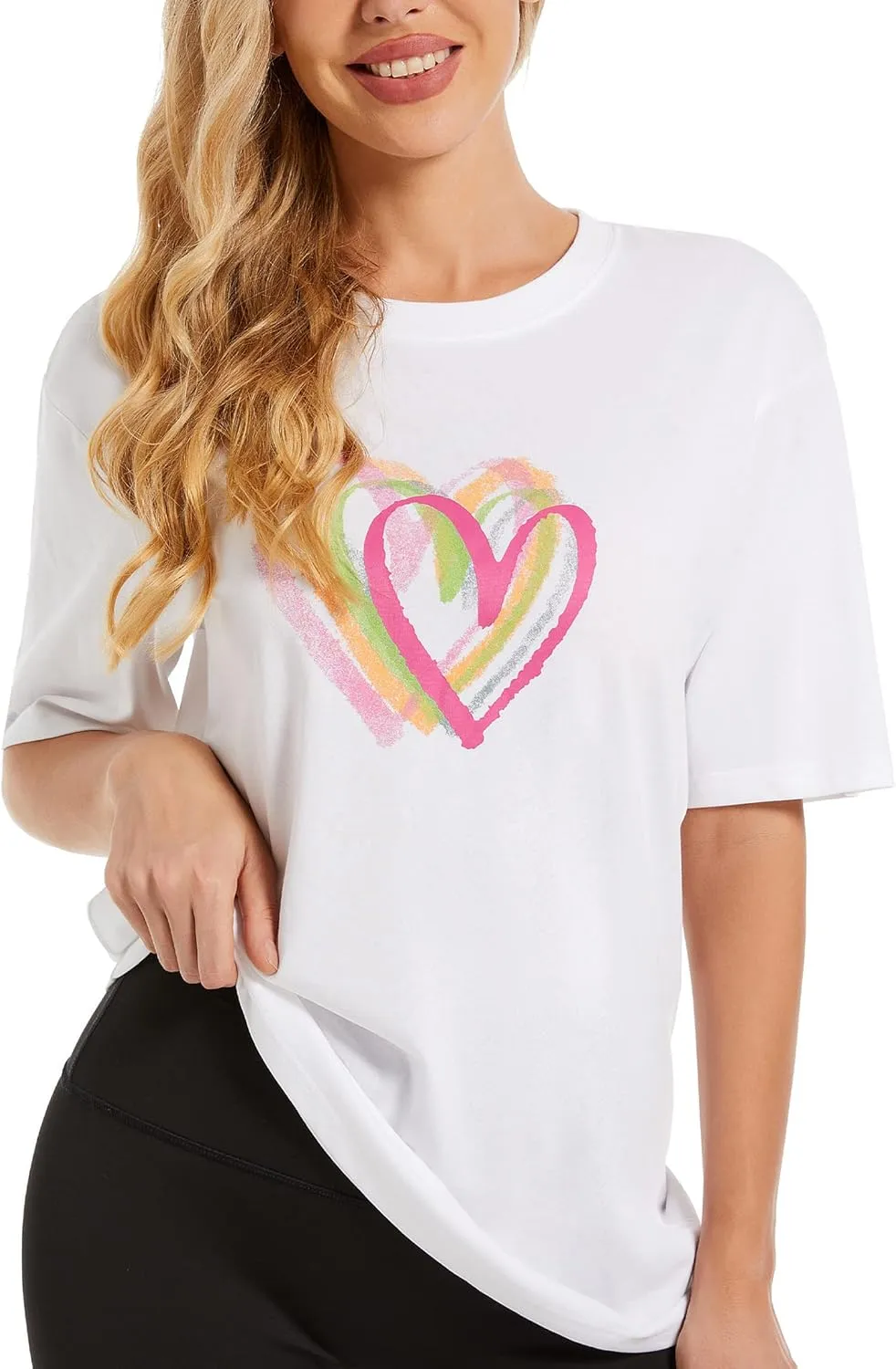 Women's Heart Graphic Tees 2025 Summer Tops Cute Cotton Casual Short Sleeve Crewneck T Shirts