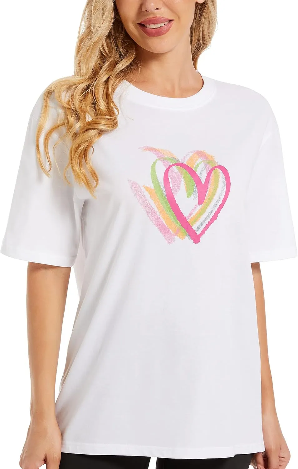 Women's Heart Graphic Tees 2025 Summer Tops Cute Cotton Casual Short Sleeve Crewneck T Shirts