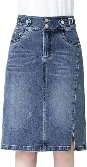 Women's High Waist Denim Skirts Spring Summer Midi Straight Slim Streetwear Casual Jeans Skirt