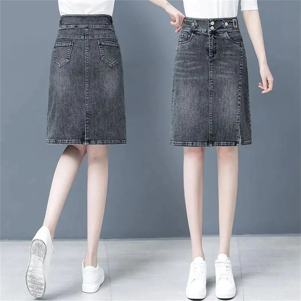Women's High Waist Denim Skirts Spring Summer Midi Straight Slim Streetwear Casual Jeans Skirt