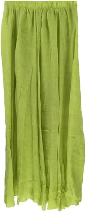 Women's High Waist Elastic Waist Linen Pleated Long Skirts Slim Casual Skirt