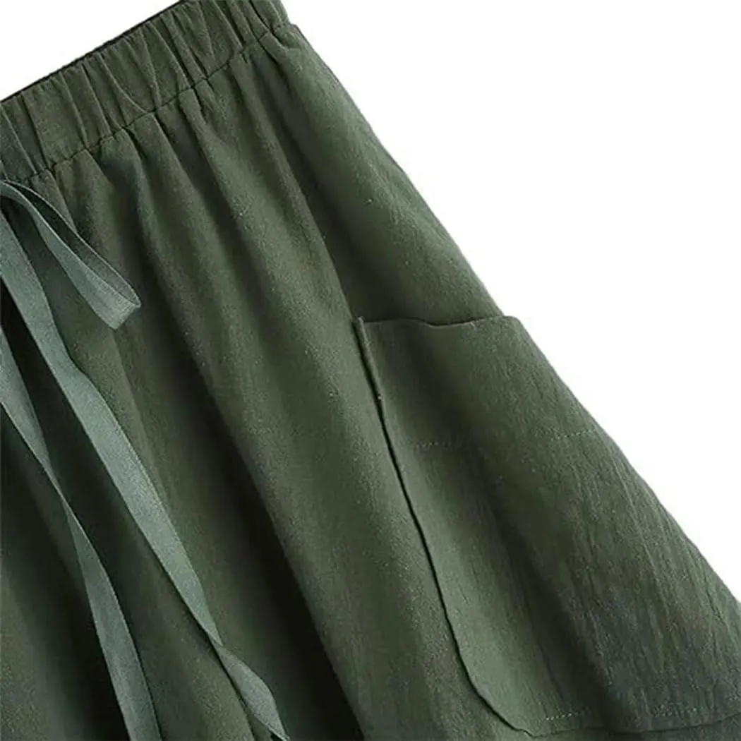 Women's High Waist Pleated Midi Skirt with Pocket Korean Fashion A Line Slim Skirt