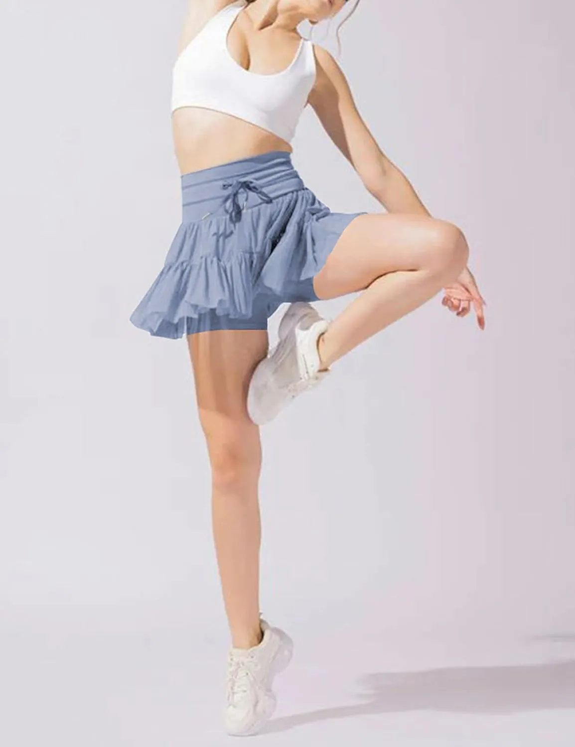 Womens High Waist Pleated Mini Skirt Casual Beach Boho Drawstring Layered Tiered Tennis Short Skirts for Girls 