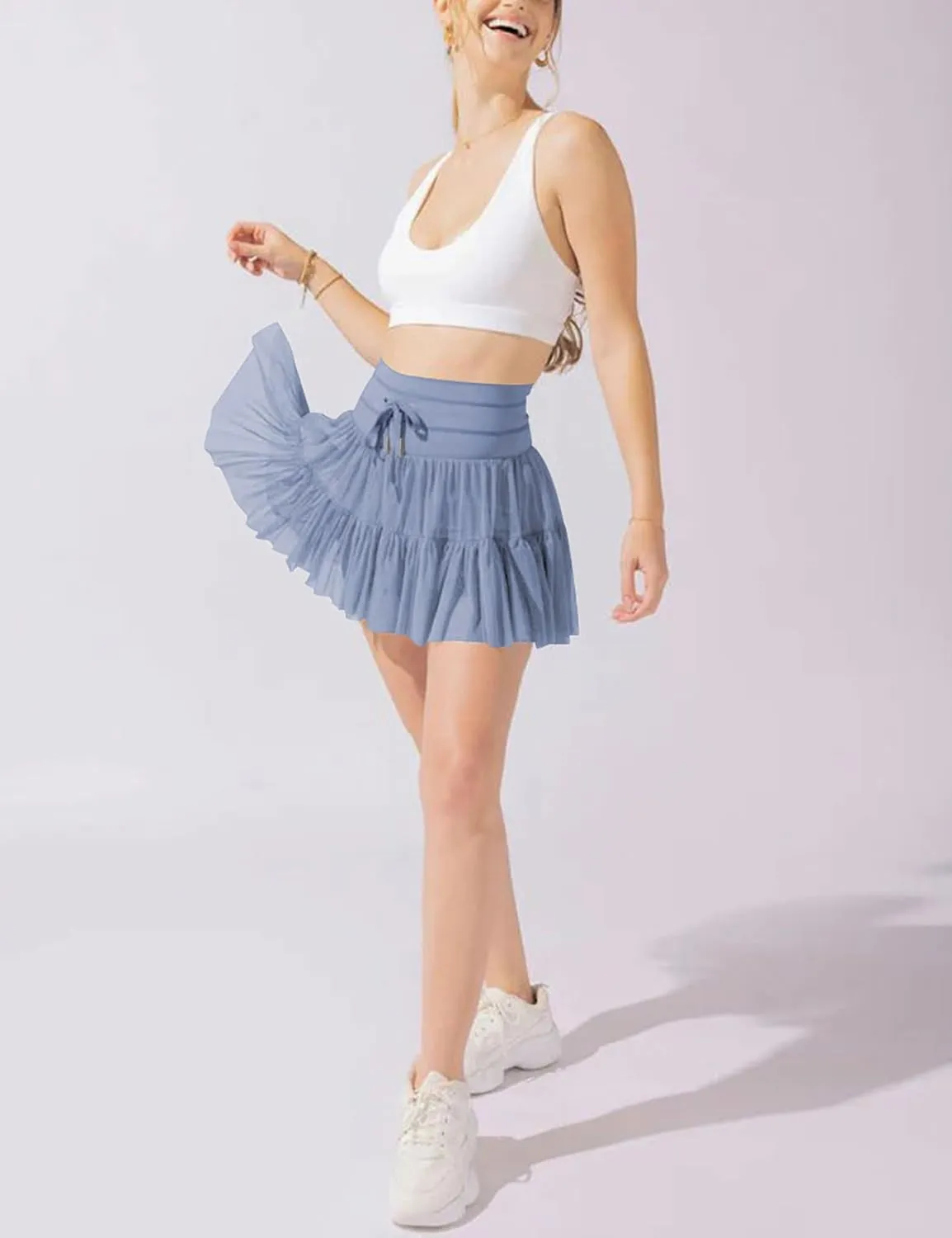 Womens High Waist Pleated Mini Skirt Casual Beach Boho Drawstring Layered Tiered Tennis Short Skirts for Girls 