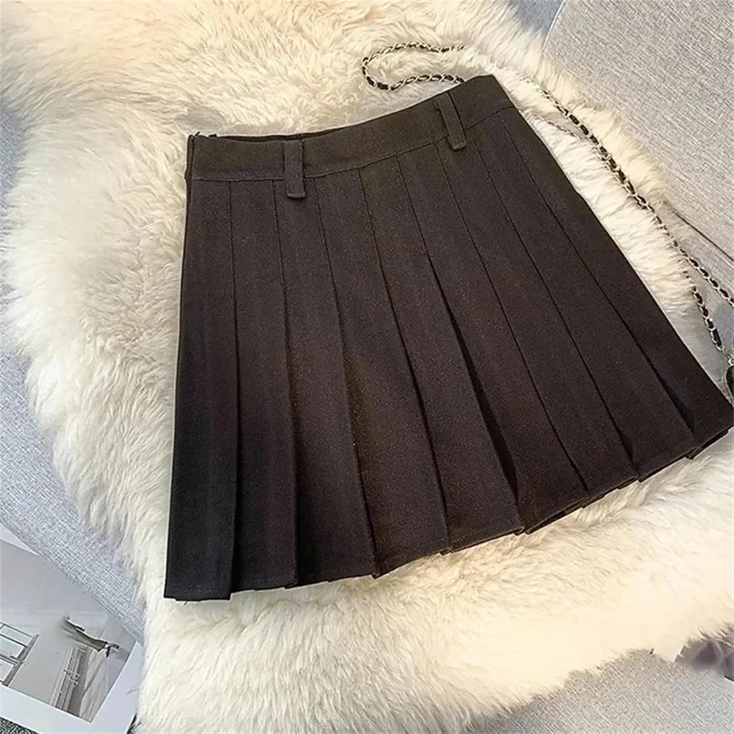 Women's High Waist Pleated Skirt  Solid Color Mini A-Line All-Match Skirt Athletic Casual Skirts