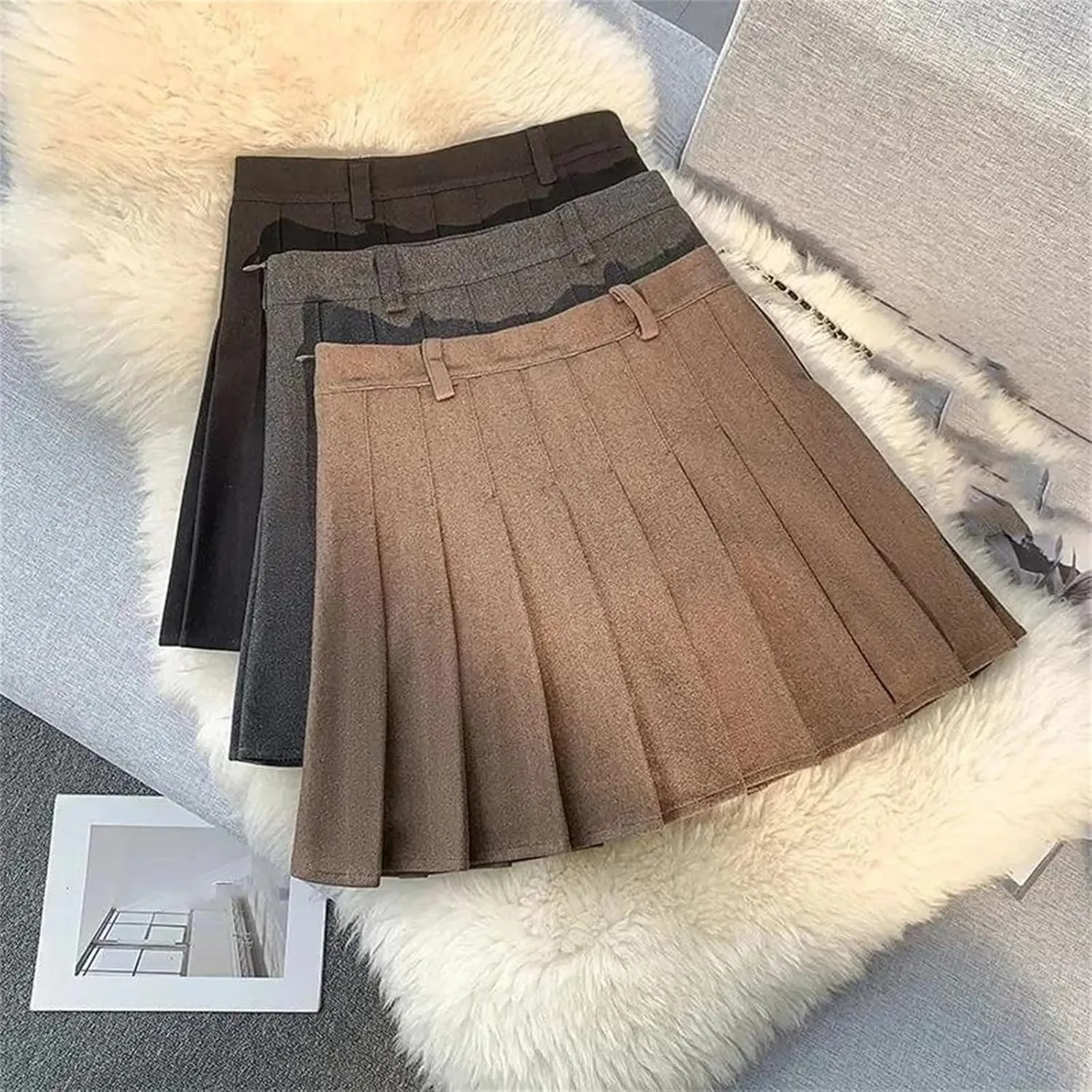 Women's High Waist Pleated Skirt  Solid Color Mini A-Line All-Match Skirt Athletic Casual Skirts