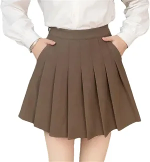 Women's High-Waisted Skirt with Pockets  Fashionable Mini Pleated School Uniform Casual Lightweight Golf Skirt
