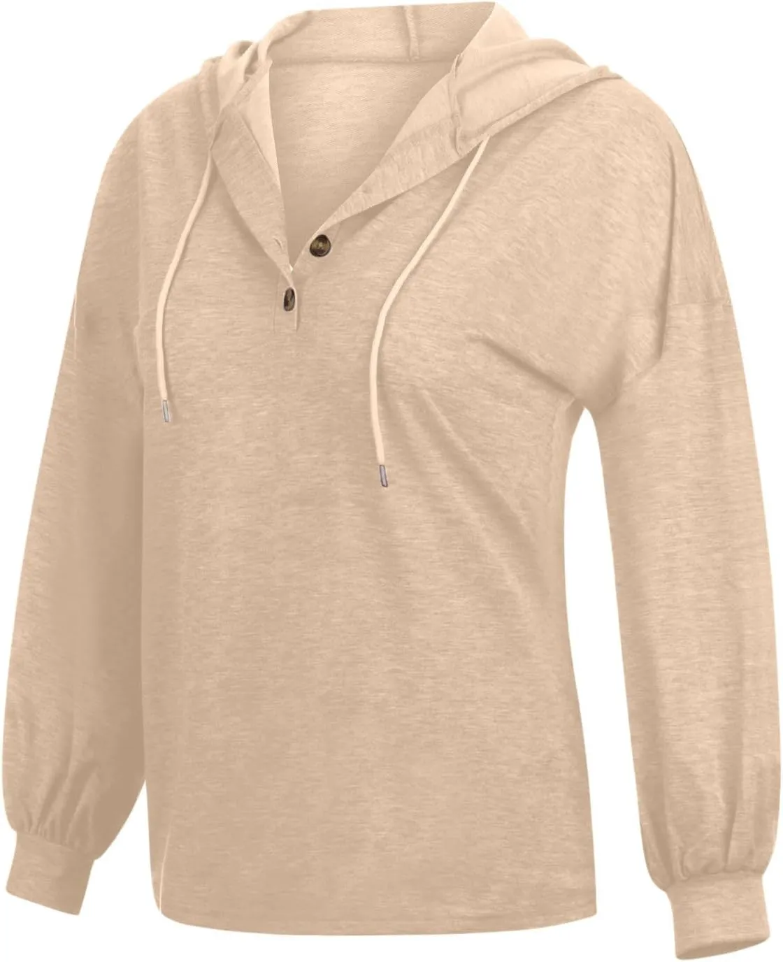 Womens Hooded Button Collar Drawstring Hoodies Pullover Sweatshirts Casual Long Sleeve Solid Color Fall Top Shirts