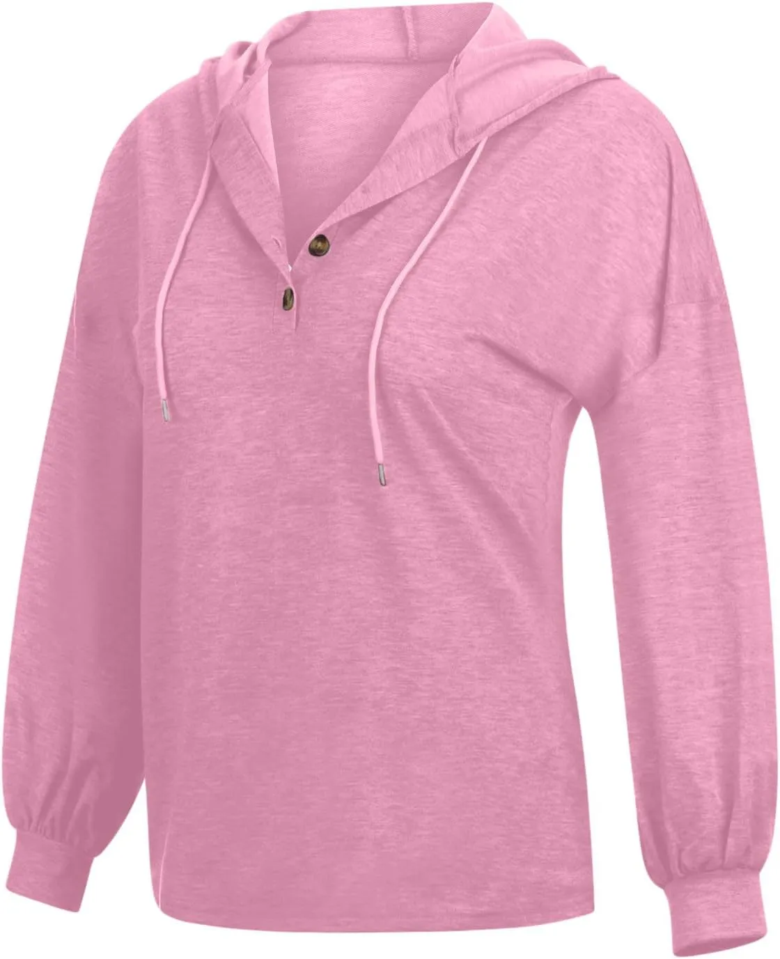 Womens Hooded Button Collar Drawstring Hoodies Pullover Sweatshirts Casual Long Sleeve Solid Color Fall Top Shirts