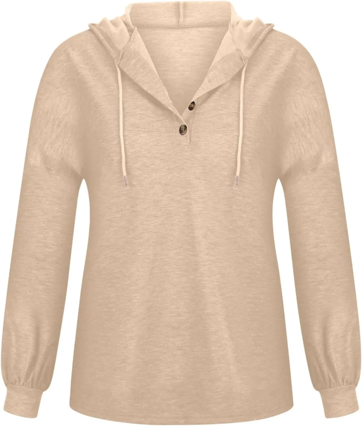 Womens Hooded Button Collar Drawstring Hoodies Pullover Sweatshirts Casual Long Sleeve Solid Color Fall Top Shirts